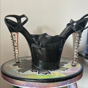 Black Platform Heels with Studded Silver Accents